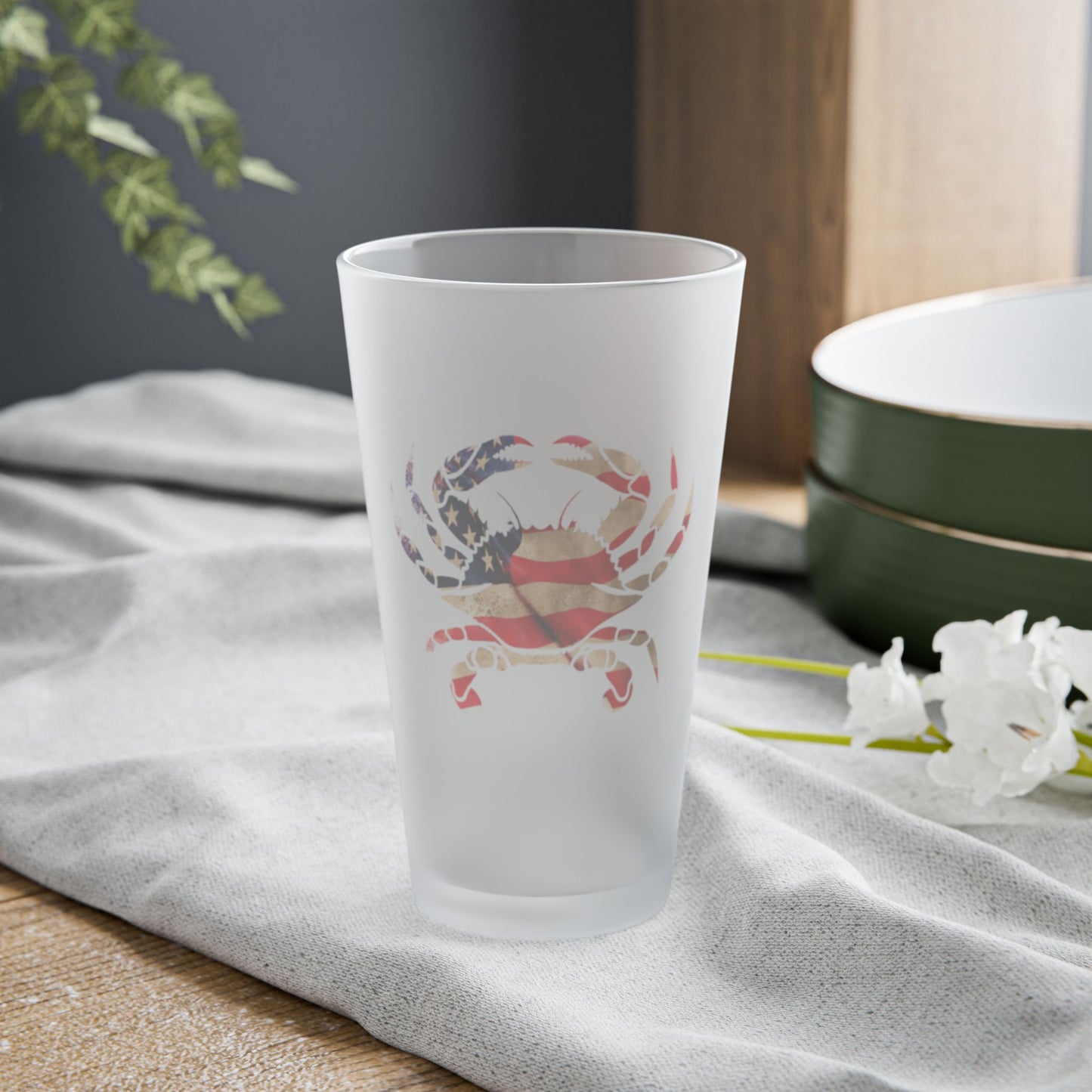 Frosted Pint Glass, 16oz - USA Crab