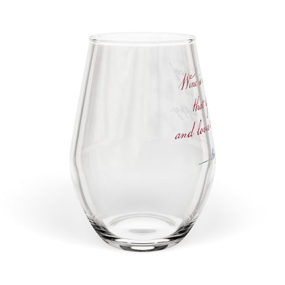 Stemless Wine Glass, 11.75oz - Ben Franklin Quote "Wine Is Proof"
