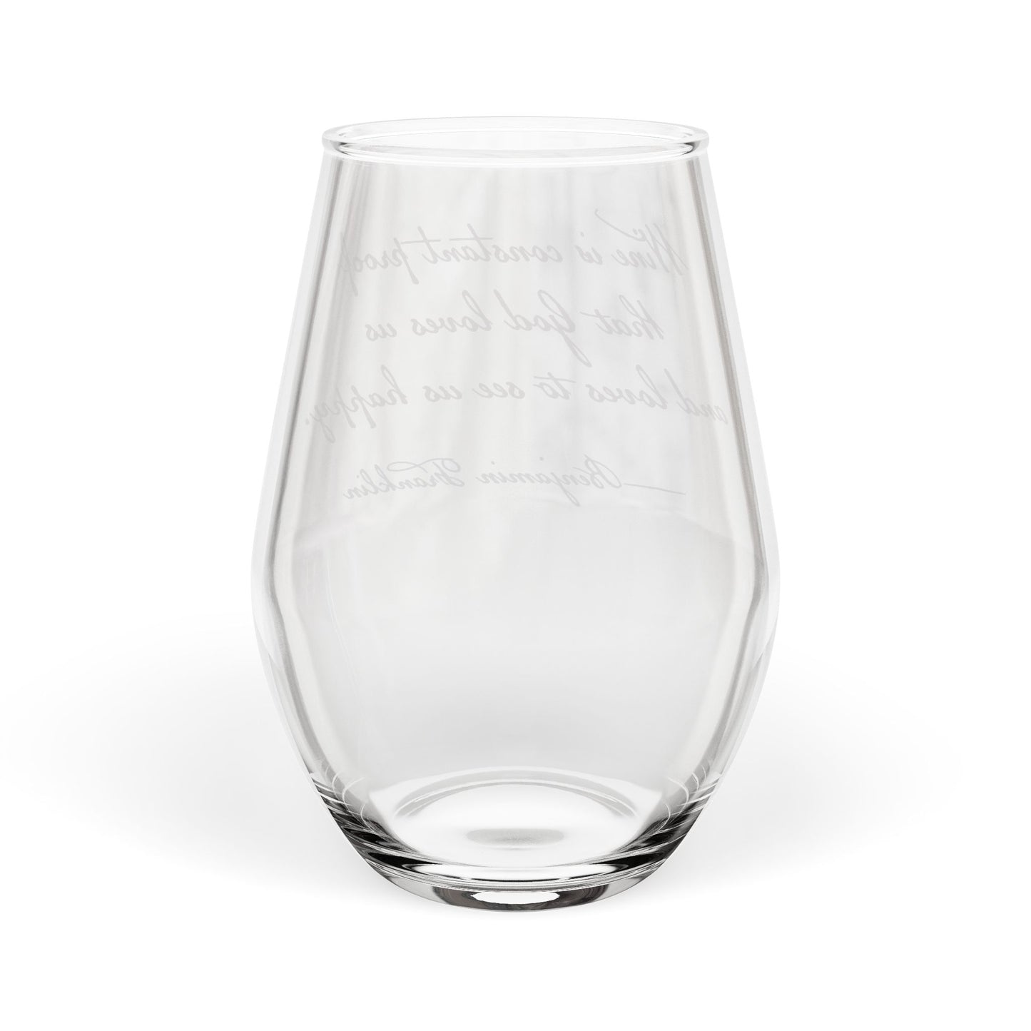 Stemless Wine Glass, 11.75oz - Ben Franklin Quote "Wine Is Proof"